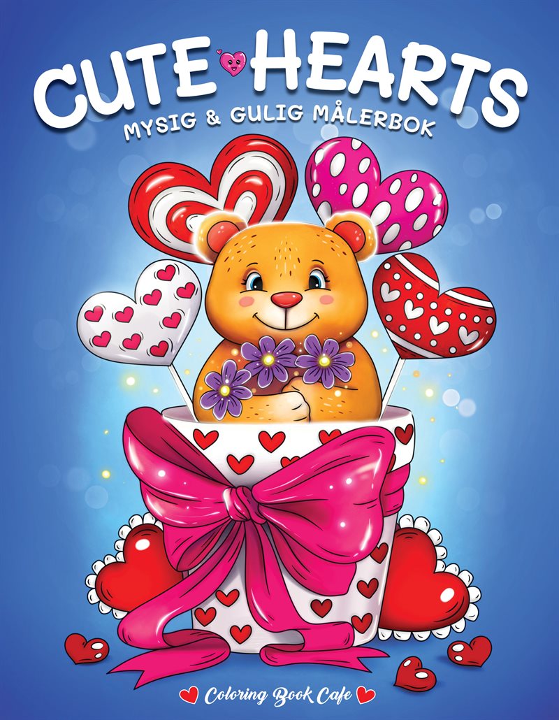 Cute Hearts. Mysig och gullig Cozy Coloring målarbok från Coloring Book Cafe