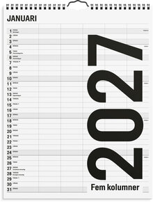 Familjekalender 2027 Black and white 5 kolumner